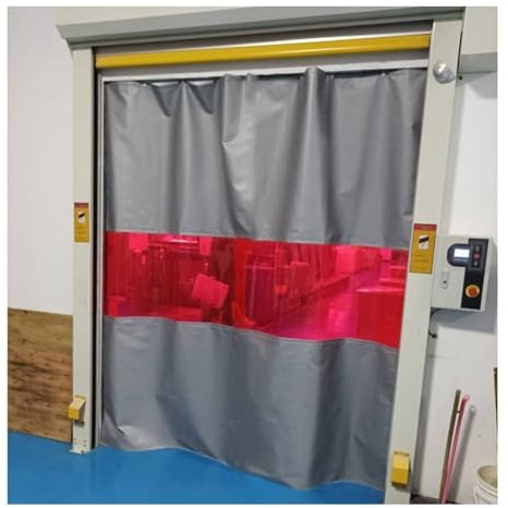 Manta ignífuga para soldadura con ventana de visualización roja, fibra de vidrio ignífuga, pantallas divisoras industriales (3,5 x 2,5 m)