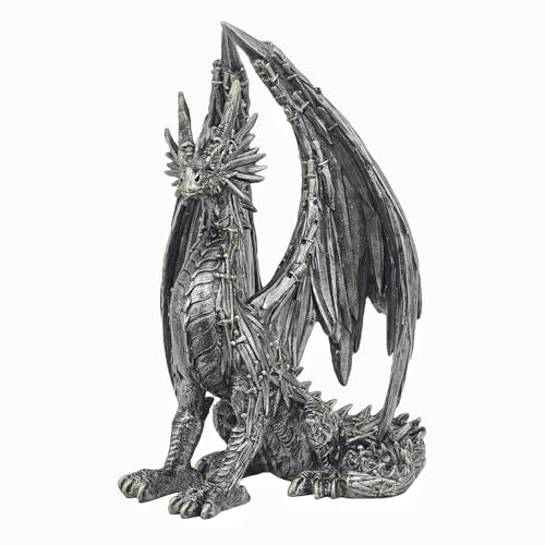 OUTOUR Steampunk Statue sitzender Drache, mittelalterliche Ausrüstung, Drache, Kunstharz, Skulptur, schwarz, Fantasy-Dekoration, Schreibtischregal, Schaukasten, Sammler, Drachenfigur