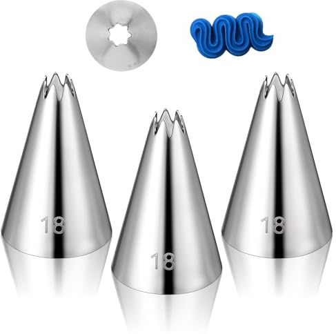 3 Pieces #18 Cake Piping Tip Open Star Icing Tip Seamless Icing Tips Stainless Steel Cupcake Piping Tips for Frosting Macarons Dessert Cake Decorations