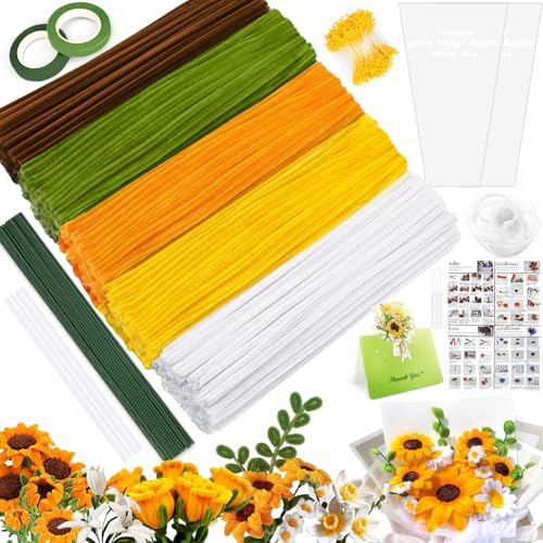 CYJJYZ 450 st chenille-tråd, gör-det-själv-rörrengöringsmedel, larvrör, trådar larver kreativ fritid, med blomstam, presentpapper, blommig, etc, för gör-det-själv-solros buketter