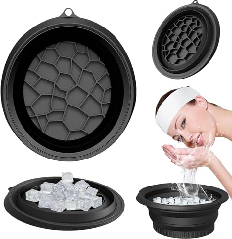 Lets Joy Face Ice Bath Bowl, Gesichtsschale für Eis, Schwarz Gesichts Tauchschale, Silicone WashBasin, Schüssel für Gesichtseisbad, Faltbare Eingebaute Waschschüssel, Tragbare Reise Aufbewahrung