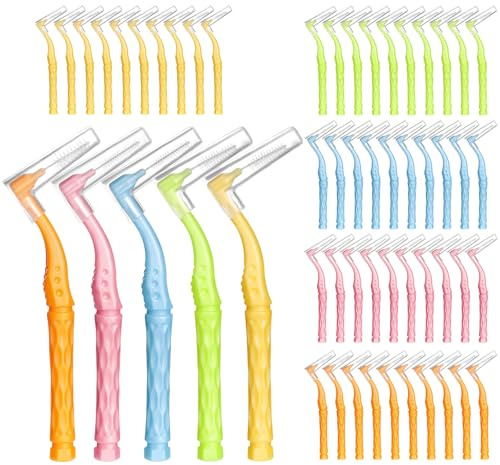 100 Stück Interdentalbürsten, L-Förmige Zahnzwischenraumbürsten | 5 Größen mit Rutschfestem Griff Dentalbürsten für Zahnreinigung Zwischenräume Mundreinigung Zahnspangen (5 Farben)