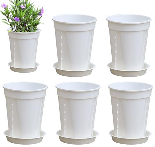 Luieonm Vasi per piante da interno, 5 pezzi, contenitori per fiori con vassoi per piantare, coltivare finestre, portico, balcone, patio, interni ed esterni