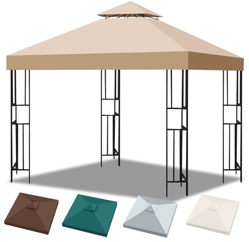 Bsteciar Pavillon Ersatzdach 3x3m Wasserdicht – Pavillondach Ersatzbezug UV Schutz Beständig, Winterfest, Stabil Extra Stark 300D Polyester – Pavillondach Ersatzzeltdach (helles Khaki)