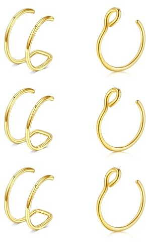 LAURITAMI 6 Pièces 20g Faux Piercing Nez Anneaux Faux Piercing au Nez Septum Acier Chirurgical Nose Lèvres Oreilles Set,8mm