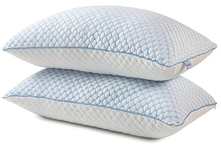 Vencier [2-Pack Queen Size Cooling Memory Foam Pillows – Adjustable Loft Gel Shredded Foam with Washable Bamboo Cover – Hypoallergenic for Side & Back Sleepers (74 x 48 cm)