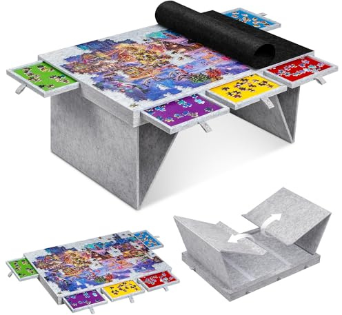 Jigpal 1000-teiliger Puzzletisch mit 5 farbigen Schubladen und klappbaren Beinen, Leichter Puzzletisch mit Deckel, Aufbewahrungstisch für Puzzles für Erwachsene, geeignet für 1000-teilige Puzzles