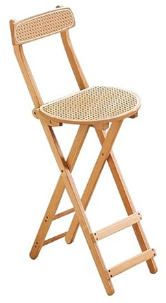 Sgabelli da Bar per Isola Cucina, Sedie Pieghevoli Legno con Schienale in Resina e Rattan, Senza Montaggio, Comode per Isola Cucina, Sala da Pranzo(Natural)