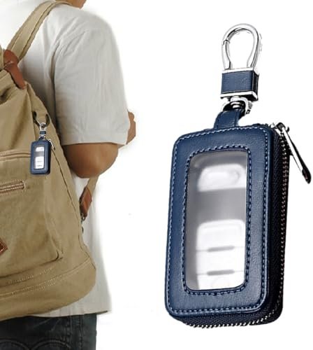 Funda para llave de coche | Bolsa para llaves de coche - Soporte para llavero inteligente, protector funda para llave automática con gancho de Metal y bolsa con cremallera para llavero remoto