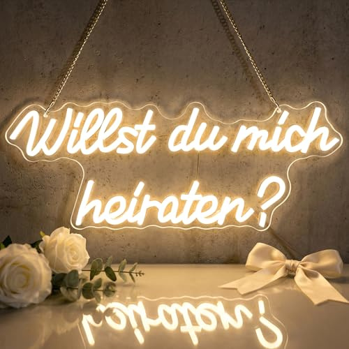 Flixyticy Warmweiß Willst du mich heiraten Neon Schild, Romantische LED-Hochzeit Neonlicht USB betrieben, Dekoration für Hochzeit Vorschlag Engagement Hintergrund