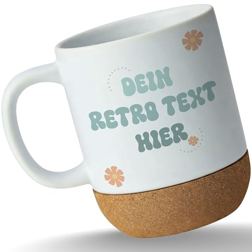 Tasse Untersetzer Kork - Wunschtext - Retro vintage Design personalisiert eigener Text Name - 330 ml - Weiß Matt - schrift selbst bedruckte gestalten personalisierte eigenem spruch bedrucken text.