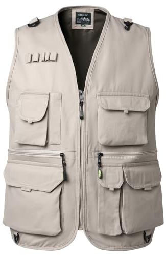 KTWOLEN Chaleco Outdoor Multibolsillos para Hombre Sin Mangas Chaleco de Pesca Transpirable para Senderismo Fotografía y Actividades Al Aire Libre, Beis, M
