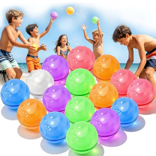 Wasserbomben wiederverwendbar magnetisch 16 Stück Silikon | Selbstverschluss & Schnellbefüllung, auslaufsicher, für Kinder & Erwachsene, Pool, Strand & Outdoor, Sommer-Schlachtspaß