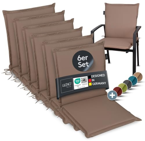 LILENO HOME Gartenstuhl Auflagen [6er Set - Niedriglehner] in Taupe | bequeme Liegen als Sitzauflagen für Gartenmöbel - Stuhlkissen für Gartenstühle und Klappstühle MIA