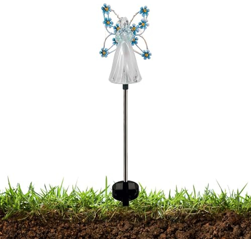 Angel per cimitero, angelo da giardino a energia solare con 7 LED e di | fiori, esterne da giardino, decorazioni grave per cimitero