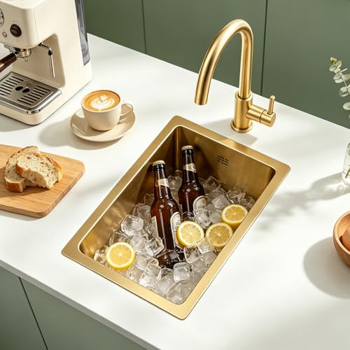 d Mini Trette inless stål diskho, multifunktionell skål med d-pläterad avlopp, undermonterad eller drop-in-inlopp – Slish & Design för moderna kök