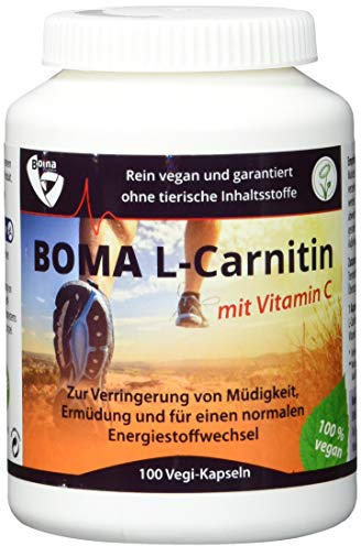 Boma Lecithin 100 L-Carnitin Kapseln mit L-Carnitin-Tatrat (Carnipure®) u. Vitamin C 100 Prozent VEGAN mit Auszeichnung