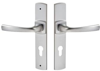 Vachette Set de Poignées de Porte sur Grande Plaque MUZE - Version Clé I, Porte d'Entrée, Bureau, Garage - Entraxe 195 mm - Pose Facile - Zamak Résistant - Finition Chrome Velours - Garantie 10 Ans