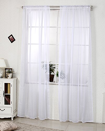 WOLTU Vorhänge mit Kräuselband Stores Gardinen kurz transparent, 2er Set Gardinen Fensterschals Voile für Wohnzimmer Schlafzimmer Kinderzimmer, Weiß, 140x225cm (BxH)