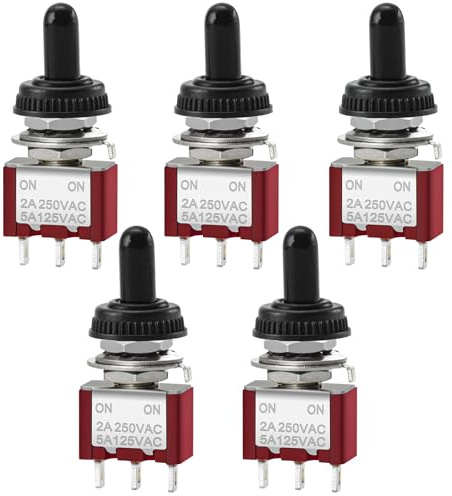 Heschen Miniatur Kippschalter MTS-102 ON-ON SPDT 3 Pin, 2A 250V, 5A 120V, mit wasserdichter Abdeckung, 5 Stück