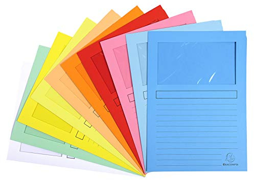 Exacompta - Réf. 50450E - Carton de 10 paquets de 10 chemises à fenêtre sans plastique SUPER 160 g/m² - couleurs pastel - chemises certifiées PEFC™ - dim 22 x 31 cm pour A4 - couleurs assorties