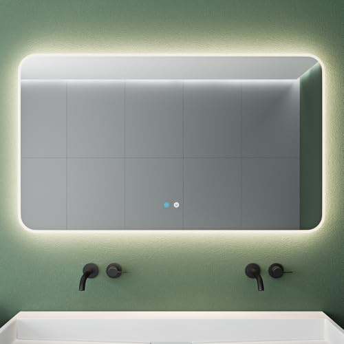 Mai & Mai Badspiegel mit LED Beleuchtung Wandspiegel rechteckig 120x70cm | Bad-Spiegel mit Touchschalter, Beschlagfrei durch Antifog-Schicht 4500K, Nova-02