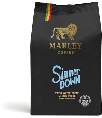 Decaffeinated Organic Ground Coffee 227g - Swiss Water Decaf - Medium Roast - Simmer Down Blend - Marley Coffee - From The Marley Family - V60 Filter Cafetiere Aeropress - Strength 3