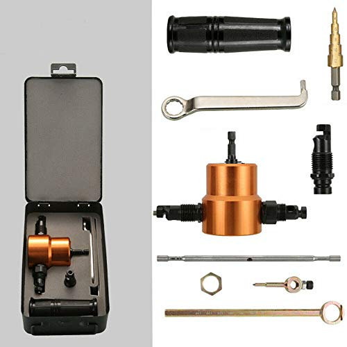 Sheet Metal Nibbler Cutter Double Head Nibbler Cutter 360 Degree Adjustable Drill Attachment Kit with Iron Box for Repairing and Maintenance (7Pcs Set)