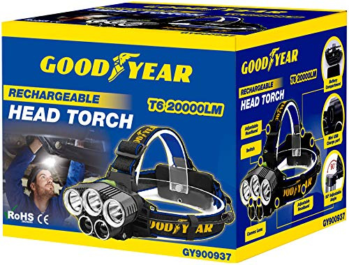 Goodyear Head Light Torch Lamp Headlamp LED Rechargeable Flashlight 20000LM for Camping Car Repair Cycling