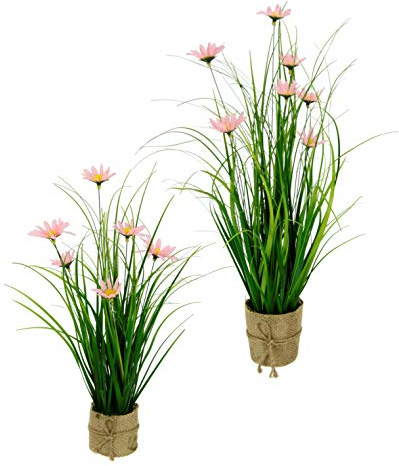 Künstlicher Grasbusch mit Margeriten im Jute-Topf Blumen Blüten Gras Bund stehend Stehgras Grasbündel Kunstpflanze Dekogras Kunstgras Pflanze Ziergras Grasbüschel Deko Grasarrangement Gräser künstlich