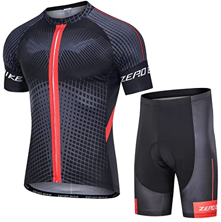 ZEROBIKE Herren Atmungsaktiv Schnelltrocknend Fahrradtrikot Set, Outdoor Kurzarm Radsport-Shirt + 3D Gel Gepolsterte Kurze Hose Fahrradhose (0005, XL)
