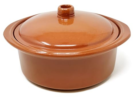 Verano Spanish Ceramics El Toro Authentic Terracotta Cookware Round Lidded Casserole Oven Dishes - Home Café Restaurant Cooking Dining Oven Stew Soup Baking Roasting Dishware - 25 x 10cm (H) & 2.5 (L)
