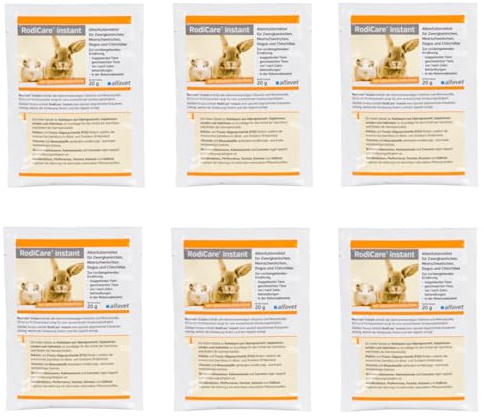 alfavet RodiCare instant | 6er Pack | 6 x 20 g | Pulverförmiges Alleinfuttermittel für Zwergkaninchen, Meerschweinchen, Degus und Chinchillas | Spezielle Kräutermischung