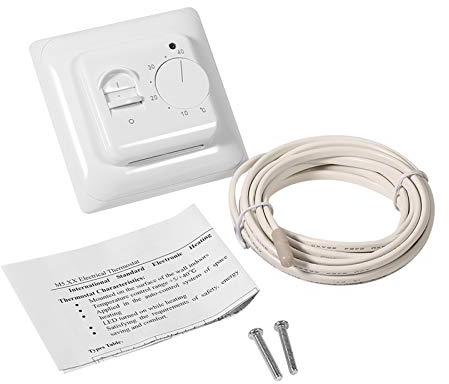 Joyzan Termostato Riscaldamento a Pavimento, Termostati Ambiente per riscaldatore con Sonda AC 220V 16A 3600W 5 a 40°C Elettrico Manuale Regolatore di Temperatura Meccanico da Parete Regolabile Bianco