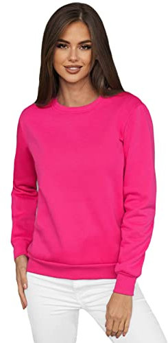 OZONEE Damen Sweatshirt Pullover Langarm Farbvarianten Crewneck Langarmshirt Pulli ohne Kapuze Baumwolle Baumwollmischung Classic Basic Rundhals-Ausschnitt Sport 777/4428B DNKLROSA M