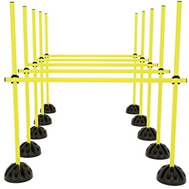 NAIZY Stång set träningspinnar för konditionell träning hoppkraft, dribbling och rörlighet (15 stänger – 100 cm, 10 X-stativ, 10 klämmor) – gul