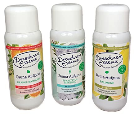 3er Saunaaufguss-Set Orange/Rosmarin, Eukalyptus/Menthol und Eislimone