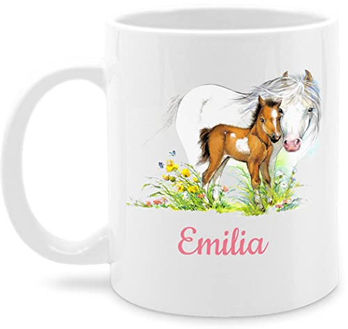 Tasse Tassen 325ml - Pferd und Fohlen mit Name personalisiert I Geschenk Pferde Mädchen I Pferdeliebhaber - 325 ml - Weiß - pferdetassen reitersachen pferden pferdemotiv glühweintassen