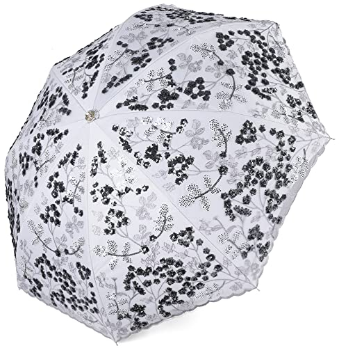 BABEYOND Spitzen-Sonnenschirm, UV-beständig, zusammenklappbar, LSF 50+, Vintage-Blumen-Stickerei, Regenschirm für Hochzeit, Party und Fotoshooting, Style2-Grau