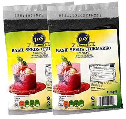 Jay Brand Tukmaria Seeds | 100G | Basil Seeds | Tukmaria Sabza Seeds | Sabja Seeds | Used for Falooda | Sabja Dessert | Spice | Cooling Seeds | Indian Origin (Pack of 2)