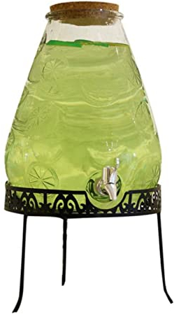 Fria Dispensador de bebidas de vidrio con espita, dispensador de bebidas transparente Retro, tarro de jugo de gran capacidad para nevera, té helado, fiestas al aire libre, uso diario Garrafa de agua