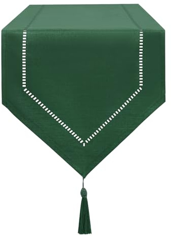 LLCUTESHOP Tischläufer Dunkelgrün 32 x 180 cm Modern, Innovatives Design Einfarbig Leinen Tischläufer, Abwaschbar Hochwertiger Tischläufer Weizenohrdesign für Esszimmer Party Urlaub Dekoration