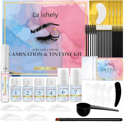 Eyelash Brow Lift and Tint Kit 4 in 1, Professional Keratin Black Lash Dye and Eyebrow Tint, Eyebrow Lift with Dye Making Brow Voluminous Instantly, Lash Tinting Look for 6-8 Week DIY at Home (B)