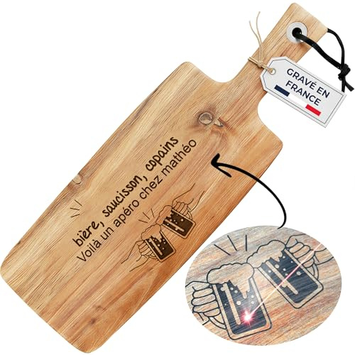 KDO-MAGIC Planche apéro Personnalisée Accacia (Modèle Apéro) | Idée cadeau fête des pères, papa, cuisine, anniversaire | Planche à découper personnalisable avec prénom gravé