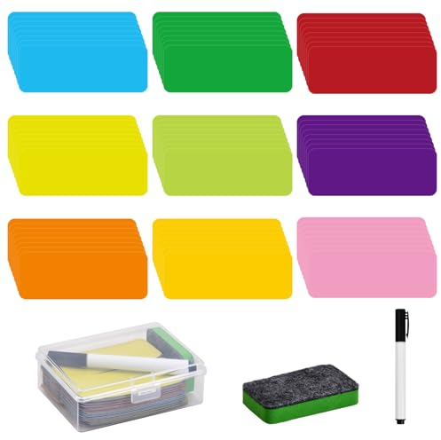 Volumoon 63 Stück Magnetstreifen Beschreibbar 80 x 30mm, Bunt Abwischbare Magnetschilder, Whiteboard Magnete, Magnetisch Trocken Löschen Etiketten, für Magnettafeln Whiteboard Kühlschränk Schule Büro