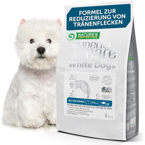 Nature's Protection Superior Care Trockenfutter, alle Alter, Weißfisch 4 kg | Mit Reis, Anti-Tränenflecken, strahlend weißes Fell, Große Krokette, Weißes/helles Fell, Alle Rassen, Welpen & Erwachsene