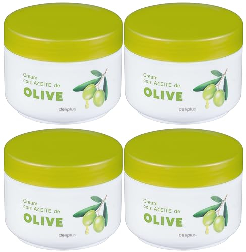 4er Pack Körpercreme mit Olivenöl 1000 ml Deliplus | Für alle Hauttypen | Packung mit 4 Gläsern x 250 ml