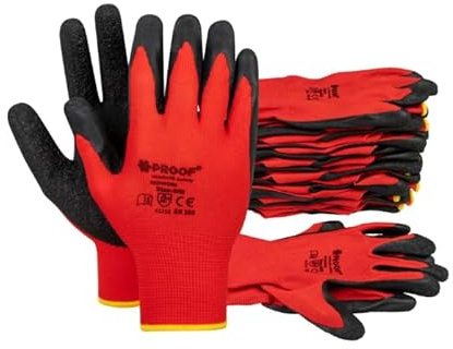 PROOF COMFORT & SAFETY Arbeitshandschuhe 12 Paar Präzise Montagehandschuhe Mit PU-Beschichtung Latexbeschichtung Schutzhandschuhe Für Mechaniker Bauarbeiter Größe 8 Redwork Rot Schwarz