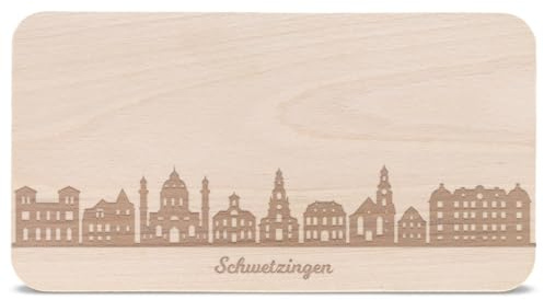 GRAVURZEILE Frühstücksbrettchen mit Gravur - Skyline Schwetzingen - Holz Schneidebrett Vesperbrett Brotzeitbrett - Geschenk für Stadtverliebte - Ideal auch als Souvenir