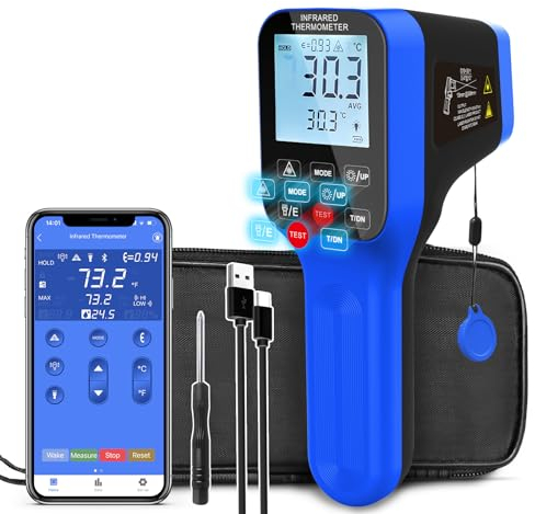 Infrarot Thermometer mit APP Datenlogging, AIOMEST Industrie IR Pyrometer 1600°C | 30:1 Optik mit Dual-Laser | Temperaturpistole Digital Messen Temperatur für HLK, Industrieöfen, Schmiede & Pizzaofen